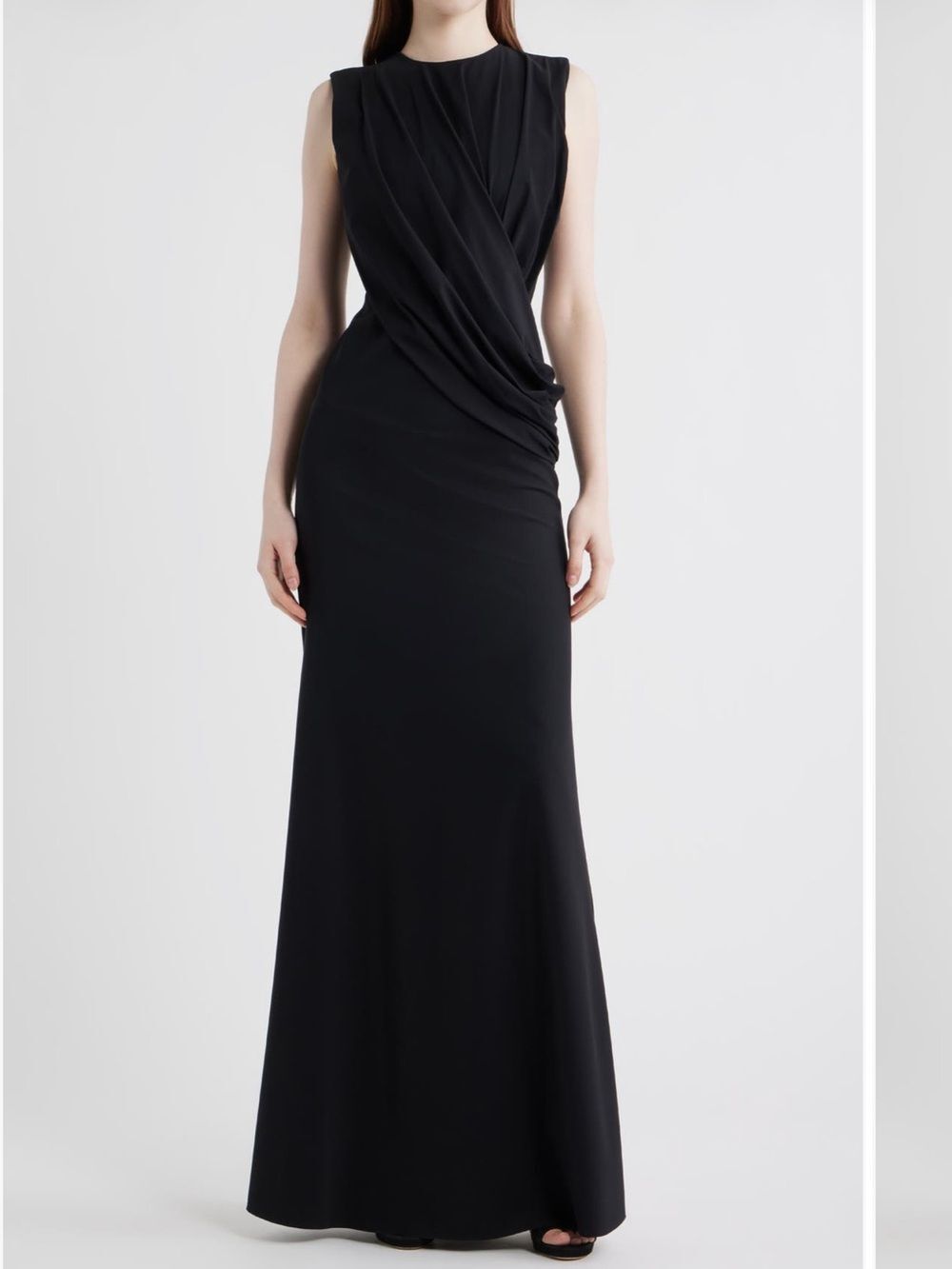 Chiara Boni Frozy Ruched Sleeveless Gown Black Maxi Dress